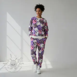 Triko Happy faces purple digital print