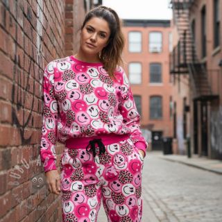 Triko Happy faces pink digital print