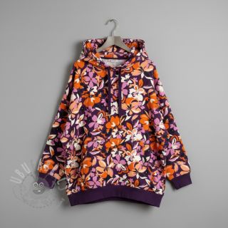 Triko Bright flowers design purple ochre
