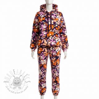Triko Bright flowers design purple ochre