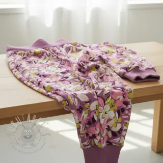 Triko Bright flowers design pink lime