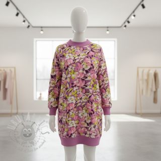 Triko Bright flowers design pink lime