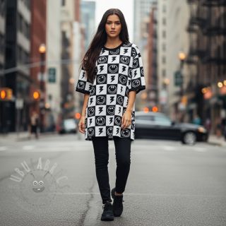 Jersey Happy faces square black digital print