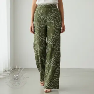 Viskoza s lanom EMBROIDERY Leaves forest green