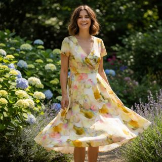 Viskoza SATIN Ambre yellow digital print