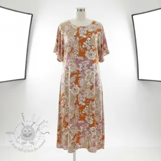 Viskoza SATIN Flowie Noe orange digital print