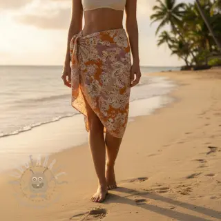 Viskoza SATIN Flowie Noe orange digital print