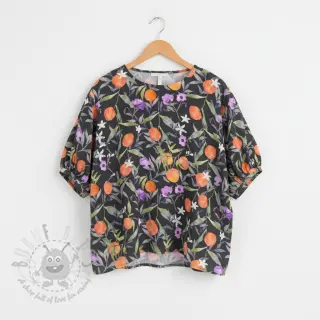 Viskoza SATIN Leaves and oranges digital print