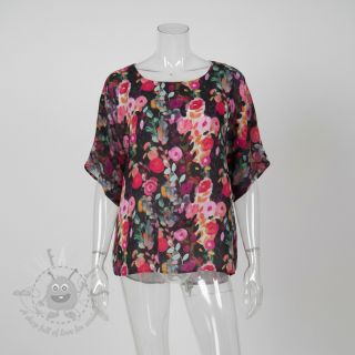 Viskoza SATIN Night flowers black digital print