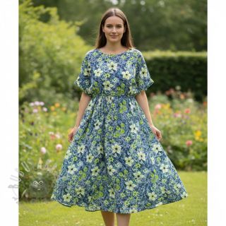 Viskoza SATIN Blue flowers digital print