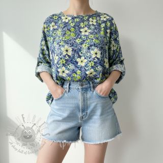 Viskoza SATIN Blue flowers digital print