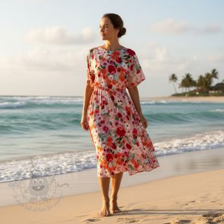 Viskoza SATIN Red flowers digital print