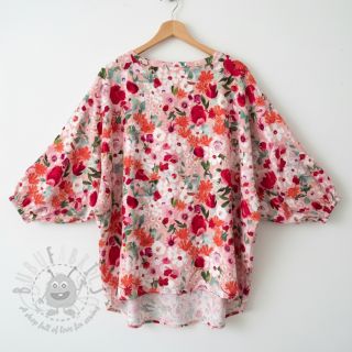 Viskoza SATIN Red flowers digital print