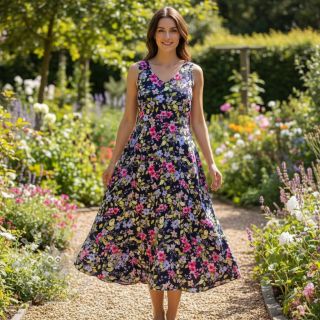 Viskoza RADIANCE Flower Uma navy digital print