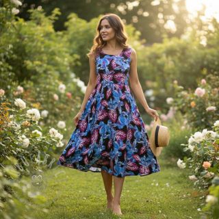 Viskoza RADIANCE Anabella leaves black digital print