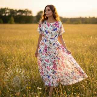 Viskoza LUREX Tossed flowers white digital print