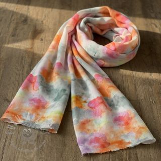 Lan s pamukom Abstract flowers RAMIE orange digital print