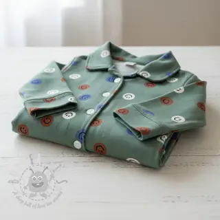 Pamuk FLANNEL Happy faces army green