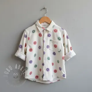 Pamuk FLANNEL Happy faces off white lilac
