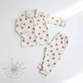 Pamuk FLANNEL Happy faces off white lilac