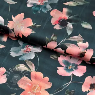 Pamuk SATIN Penny flower petrol digital print