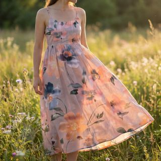 Pamuk SATIN Penny flower peach digital print