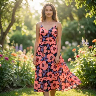 Pamuk SATIN Flower Kala navy