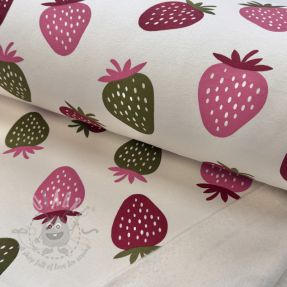 Triko materijal čupav JOGGING Strawberries ecru
