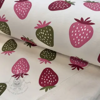 Triko materijal čupav JOGGING Strawberries ecru