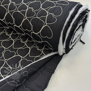 Prošivena tkanina EMBROIDERY Hearts black