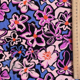 Viskoza STRETCH Flowers Junie black