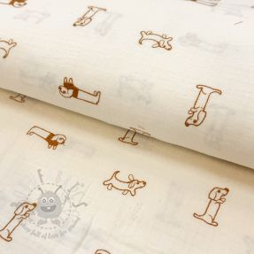 Tetra Tkanina/Muslin EMBROIDERY Dogs ecru
