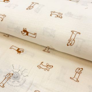Tetra Tkanina/Muslin EMBROIDERY Dogs ecru