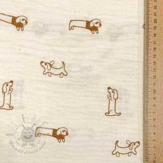Tetra Tkanina/Muslin EMBROIDERY Dogs ecru