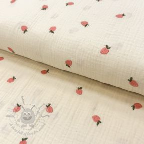 Tetra Tkanina/Muslin EMBROIDERY Fruit natural peach