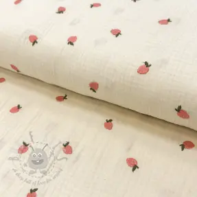 Tetra Tkanina/Muslin EMBROIDERY Fruit peach SIMPLY NATURAL