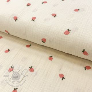 Tetra Tkanina/Muslin EMBROIDERY Fruit peach SIMPLY NATURAL