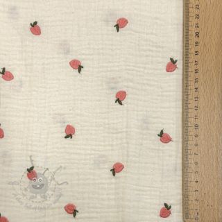 Tetra Tkanina/Muslin EMBROIDERY Fruit peach SIMPLY NATURAL