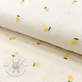 Tetra Tkanina/Muslin EMBROIDERY Fruit natural yellow