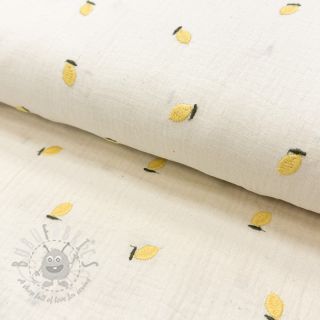 Tetra Tkanina/Muslin EMBROIDERY Fruit natural yellow