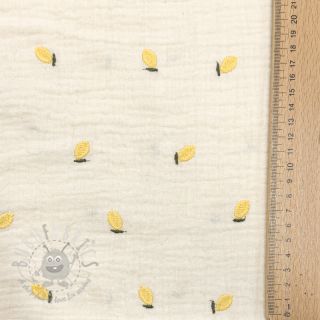 Tetra Tkanina/Muslin EMBROIDERY Fruit natural yellow
