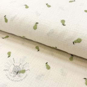 Tetra Tkanina/Muslin EMBROIDERY Fruit green SIMPLY NATURAL