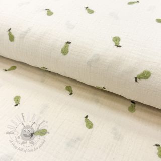 Tetra Tkanina/Muslin EMBROIDERY Fruit green SIMPLY NATURAL