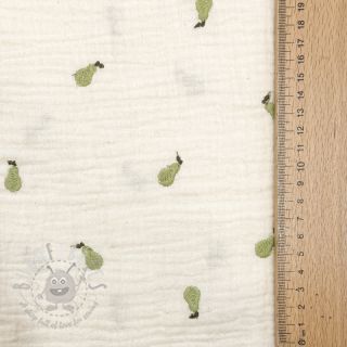 Tetra Tkanina/Muslin EMBROIDERY Fruit green SIMPLY NATURAL