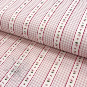 Tetra Tkanina/Muslin Flowers check pink digital print