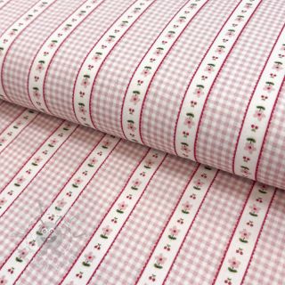 Tetra Tkanina/Muslin Flowers check pink digital print