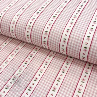 Tetra Tkanina/Muslin Flowers check pink digital print