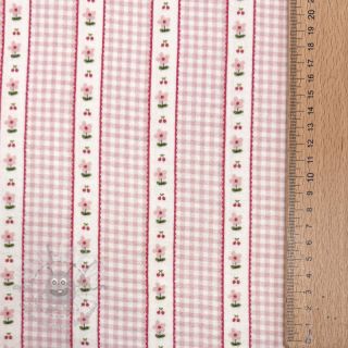 Tetra Tkanina/Muslin Flowers check pink digital print