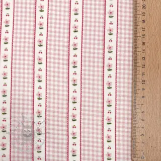 Tetra Tkanina/Muslin Flowers check pink digital print