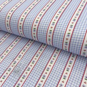 Tetra Tkanina/Muslin Flowers check blue digital print